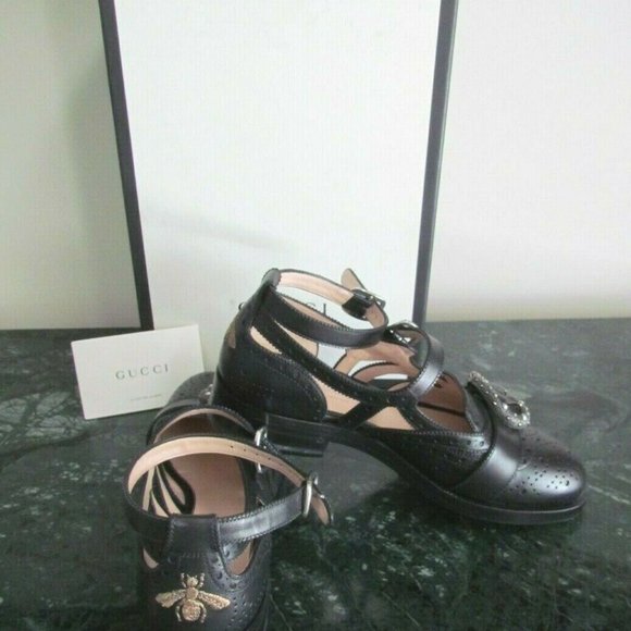 Gucci Iowa Queercore Block-heel Buckle Leather Brogue Shoes EU 37, US 36,5, UK 4 - Picture 2 of 11